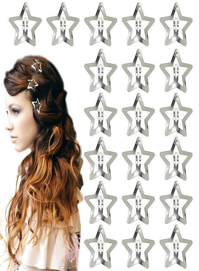 Qoaimu 20 Pcs Star Hair Clips, Silver Star Hair Clips, Star Snap Hair Clips, Non Slip Star Hair Accessories, Pentagram Star Clips for Hair, Barrettes Metal Hair Clip, Y2K Hair Accessories for Women Girls - Image 1